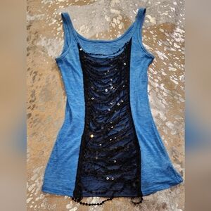 Threads 4 Thought Blue Tank Top with Black Sequins And Cover Vest